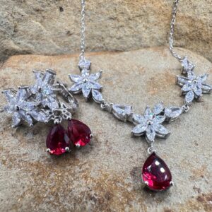 Set argint 925, colier si cercei cu piatra rosie