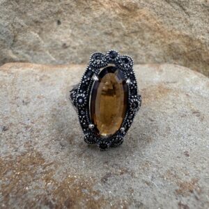 Inel argint 925 cu piatra coniac si marcasite
